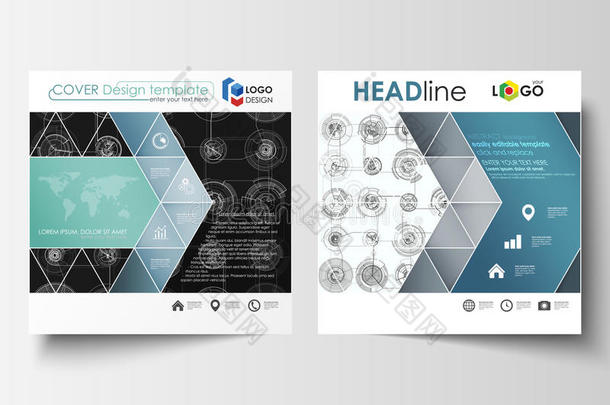 广场小册子、杂志、传单的商业<strong>模板</strong>。 传单封面，平面布局。 <strong>高科技</strong>设计，连接系统