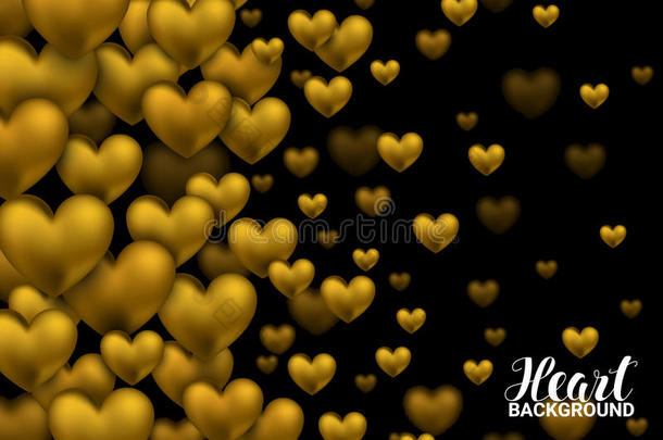 黑色背景上的金色宝石心脏。 快乐情人节贺卡。 带有钻石珠宝的黄金假日海报
