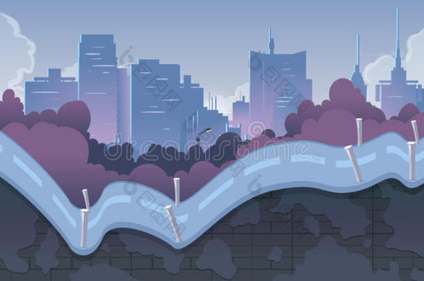 城市游戏背景与山脉和<strong>复古旧</strong>车，2d应用。 为你的项目插图。