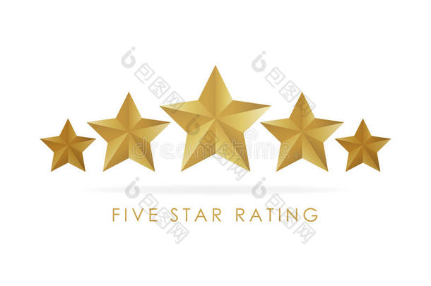 五个金色评级明星插图在白色背景