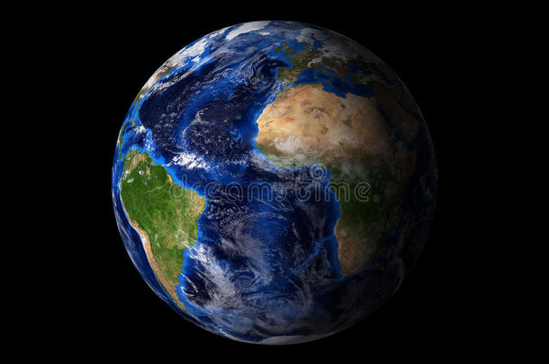 蓝色行星<strong>地球</strong>从<strong>太空</strong>显示美国和非洲，美国，<strong>地球</strong>世界孤立在黑色