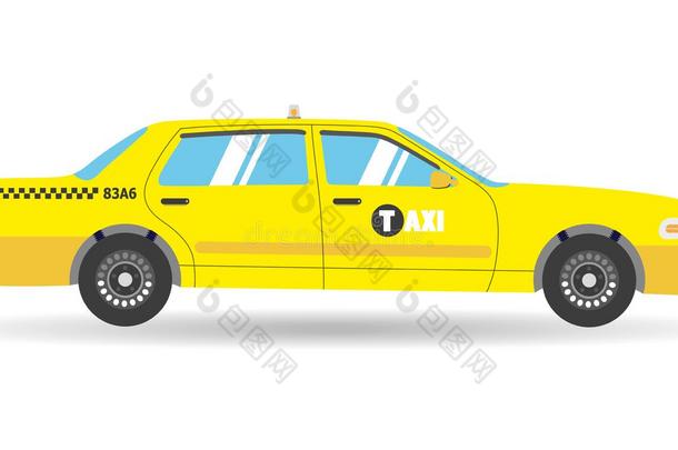 卡通黄色平板出租车图标。 对象商业出租车