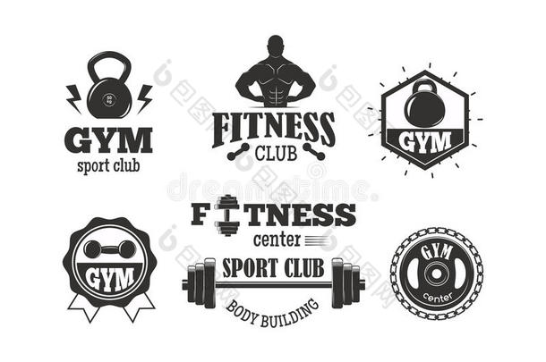 健身房运动俱乐部健身标志矢量插图。
