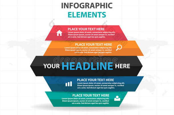 抽象部分六边形业务信息图形元素，表示模板平面设计矢量插图用于网页设计