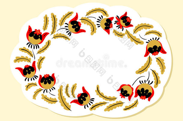 抽象花卉圆形框架。 婚礼邀请函、卡片和标签的彩色模板