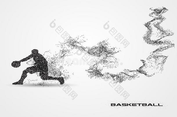 来自粒子的剪影篮球运动员。