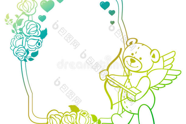 <strong>带</strong>有玫瑰和泰迪熊的<strong>渐变</strong>颜色标签看起来像丘比特。