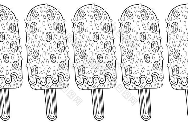 装饰边框与图案冰淇淋装饰，着色，剪贴簿