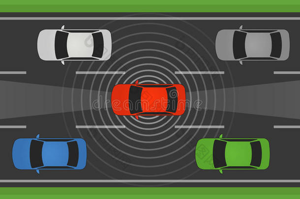 自动驾驶汽车、车辆或带有激光<strong>雷达</strong>和<strong>雷达</strong>平面图的汽车