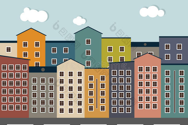 五颜六色的城市。 房地产概念，出售/出租房屋。