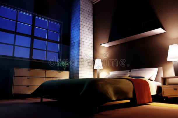 建筑学床卧室蓝色地毯