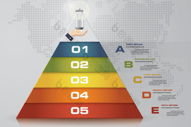 五步金字塔，每个层次上有自由的文本空间。 信息图表，演示或广告。