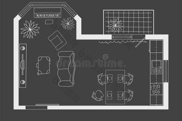 建筑计划与家具在顶部视图