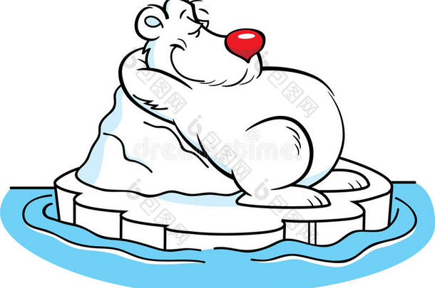 卡通北极熊躺在冰山上。