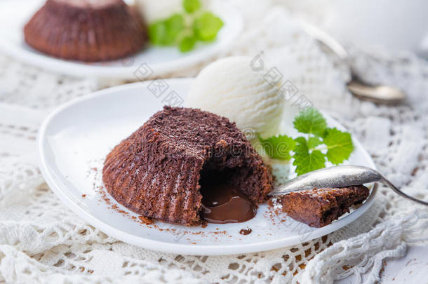 巧克力火锅-熔岩蛋糕与香草冰淇淋