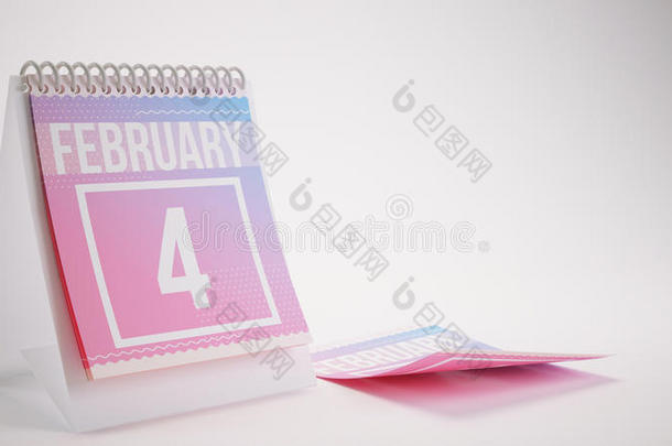 2月4日，白色背景下的3d潮流色彩日历
