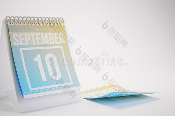 9月10日，在白色背景下3d渲染时尚色彩日历