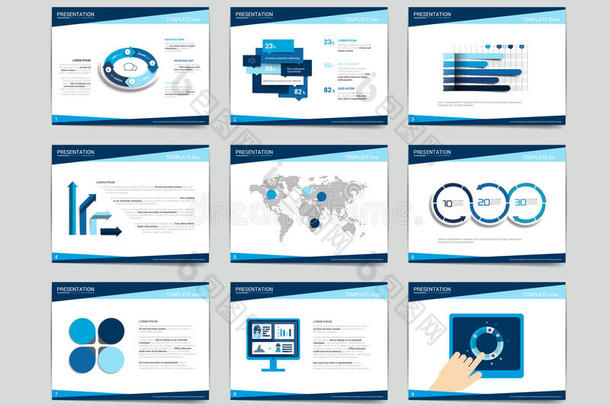 9个演示业务模板。 传单、海报、<strong>幻灯片</strong>、杂志、书籍、小册子、<strong>网站</strong>、印刷品的信息图表。