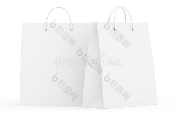 白色的空购物袋用于广告和<strong>品牌宣传</strong>。 三维渲染