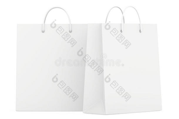 白色的空购物袋用于广告和品牌宣传。 三维渲染