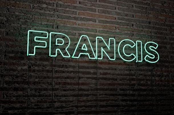弗朗西斯-现实的霓虹灯标志在砖墙背景-3D提供版税免费股票形象
