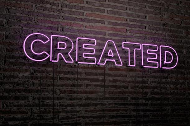 创建-现实的霓虹灯标志在砖墙背景-3D渲染版税免费股票形象