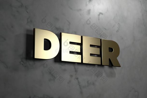 鹿-黄金标志安装在光滑的大理石墙壁-3D渲染版税免费股票插图