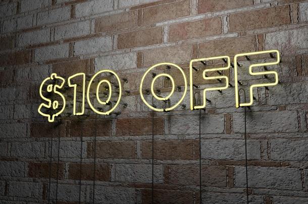$10个不发光的霓虹灯标志在石墙-3D提供版税免费股票插图