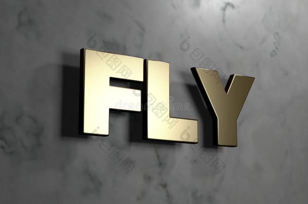 飞金标志安装在光滑的大理石墙壁-3D渲染版税免费股票插图