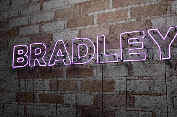 布拉德利-发光霓虹灯标志上的石墙-3D渲染版税免费股票插图