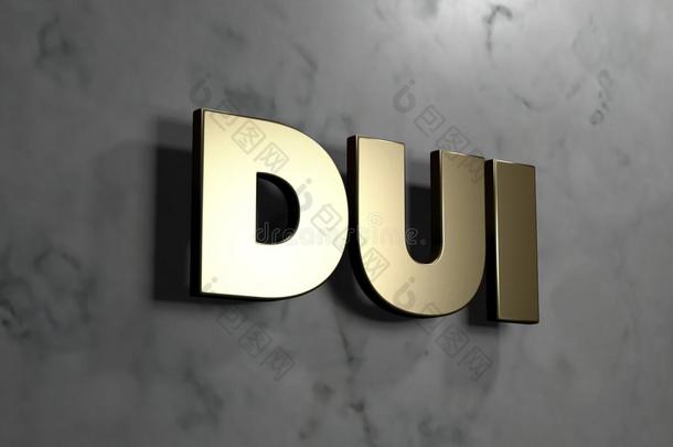 在光滑的大理石墙壁上安装的Dui-黄金标志-3D渲染版税免费股票插图