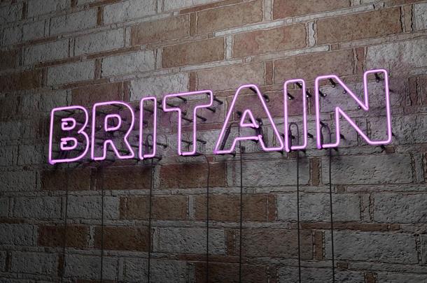 英国-发光的霓虹灯标志在石墙-3D提供版税免费股票插图