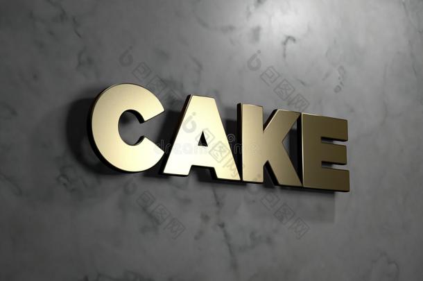 蛋糕-黄金标志安装在光滑的大理石墙壁-3D渲染版税免费股票插图