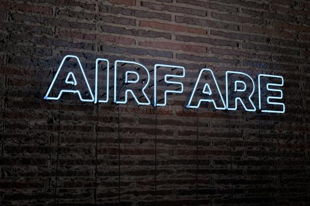 机票-现实的霓虹灯标志在砖墙背景-3D提供版税免费股票形象