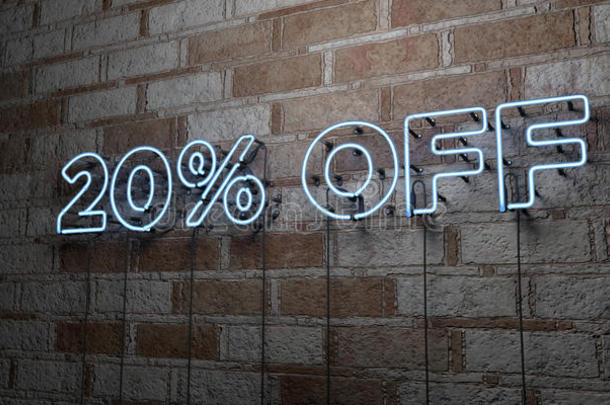 20%的闪光霓虹灯标志在石墙-3D提供版税免费股票插图