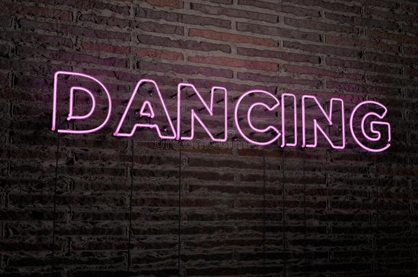 舞蹈-现实的霓虹灯标志在砖墙背景-3D渲染版税免费股票形象