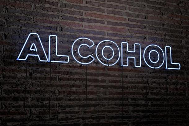 酒精-现实的霓虹灯标志在砖墙背景-三维渲染免版税股票图像