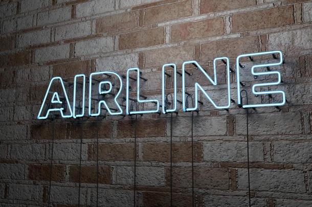 航空公司-发光霓虹灯标志上的石墙-3D提供版税免费股票插图