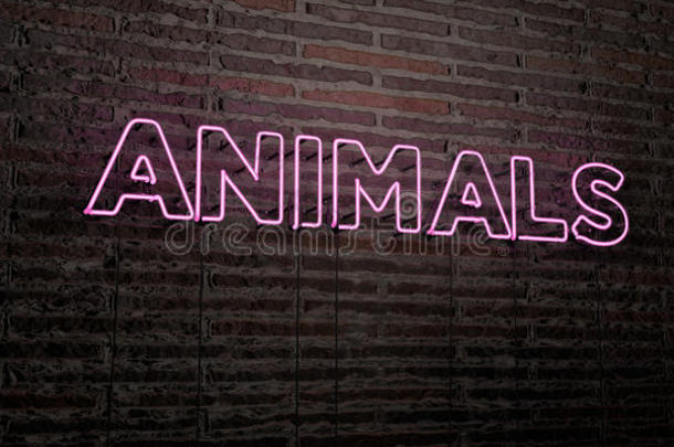 动物-现实的霓虹灯标志在砖墙背景-3D渲染版税免费股票形象