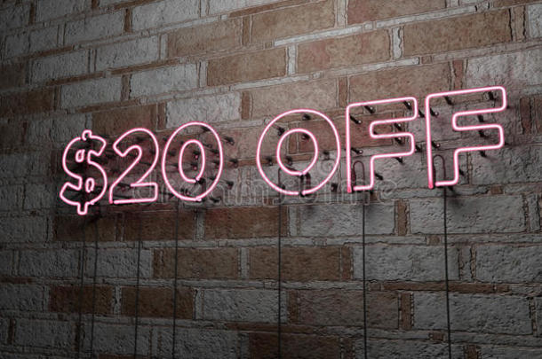 $20个不发光的霓虹灯标志在石墙-3D提供版税免费股票插图