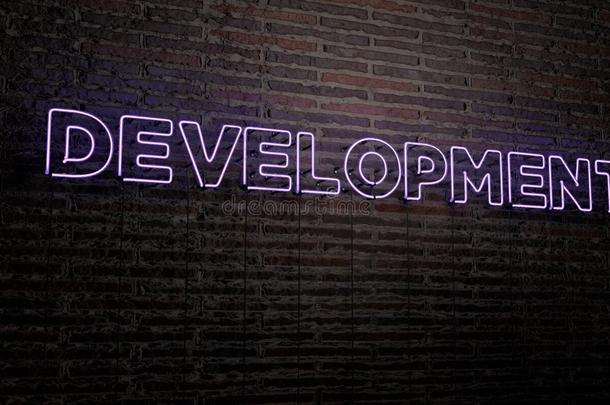 发展-现实的霓虹灯标志在砖墙背景-3D渲染版税免费股票形象