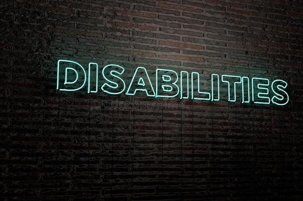 残疾-现实的霓虹灯标志在砖墙背景-3D提供版税免费股票形象