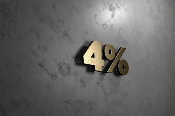 4%的黄金标志安装在光滑的大理石墙壁-3D渲染版税免费股票插图