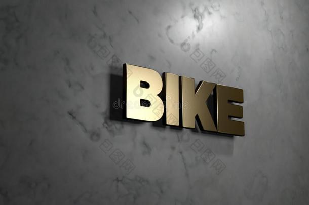 自行车-黄金标志<strong>安装</strong>在光滑的大理石墙壁-3D渲染版税<strong>免费</strong>股票插图