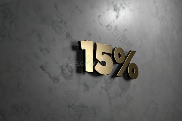 15%-黄金标志安装在光滑的大理石墙壁-3D渲染版税免费股票插图