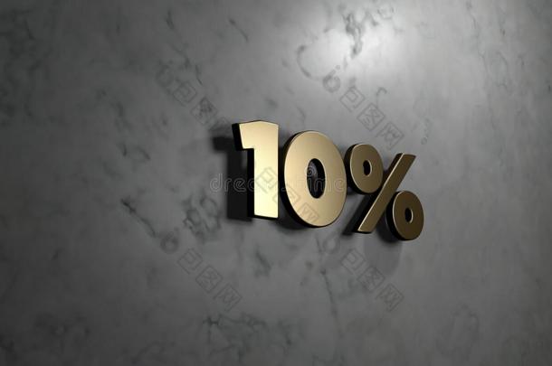 10%-金色标志安装在光滑的大理石墙壁-3D渲染版税免费股票插图