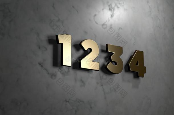 1234-黄金标志安装在光滑的大理石墙壁-3D提供版税免费股票插图