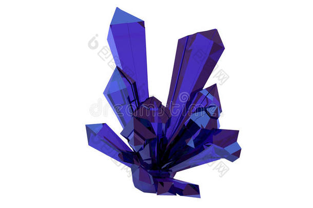 三维渲染。 三维插图。 明亮的蓝色蓝宝石透明水晶，宝石。德鲁兹。