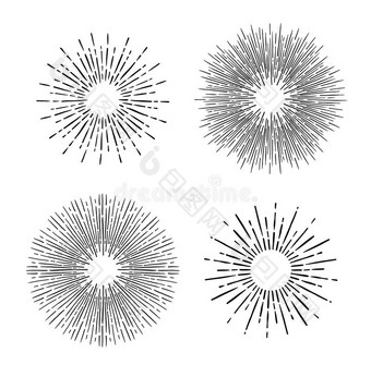 手绘矢量复古元素-太阳爆发射线。 p图片