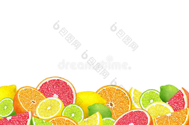 水果背景与橙色，葡萄柚，柠檬和石灰。